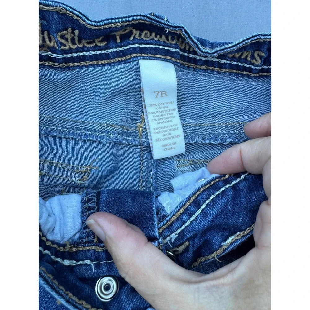 Justice Girls Premium Jeans Dark Wash Sequin Rhinestone Embellished Size 7R Blue